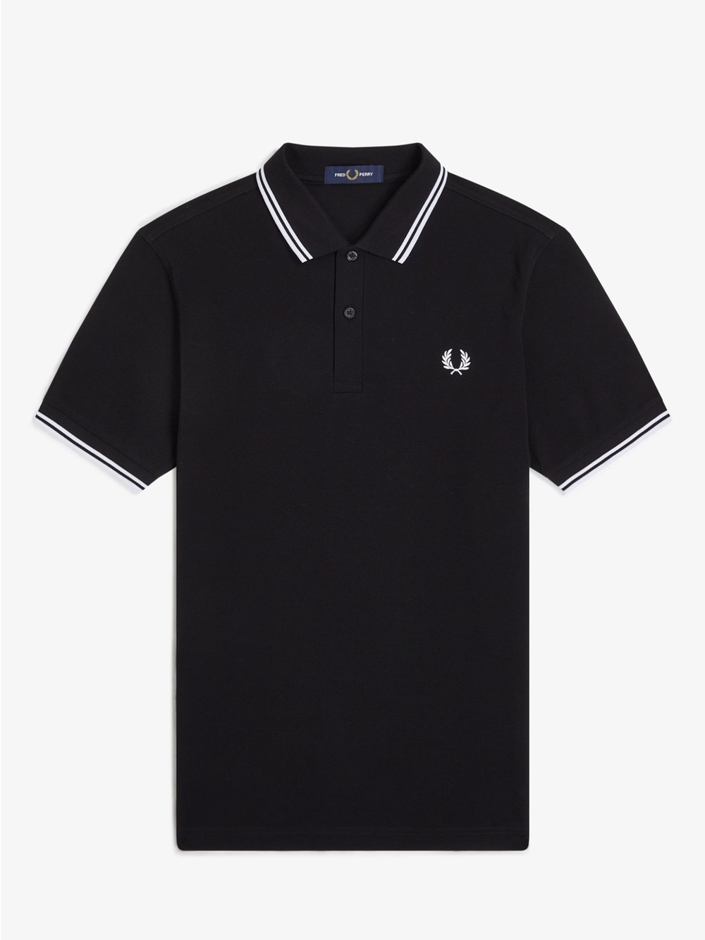 Fred Perry Black Polo with White Twin Tipping 3/4T